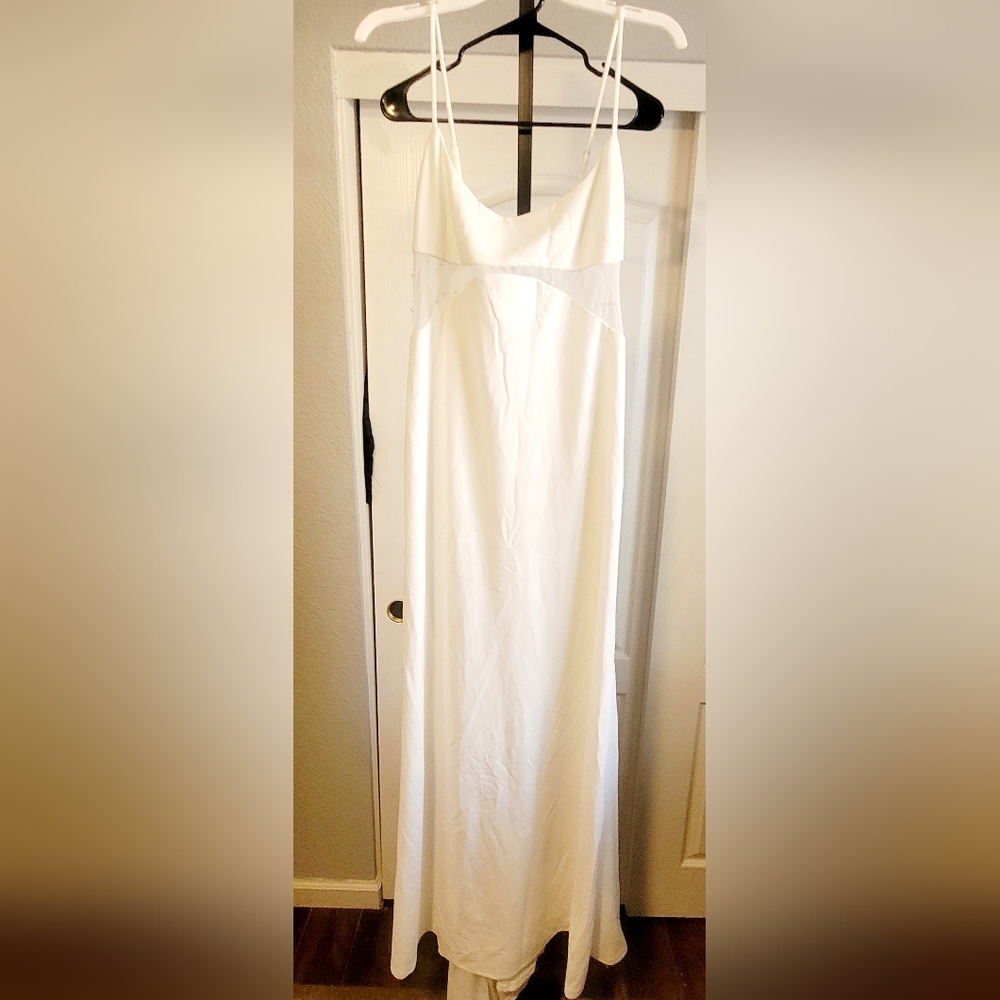 White Spaghetti-Strap Sheath Dress with Mesh Side Detail - Picture 4 of 6